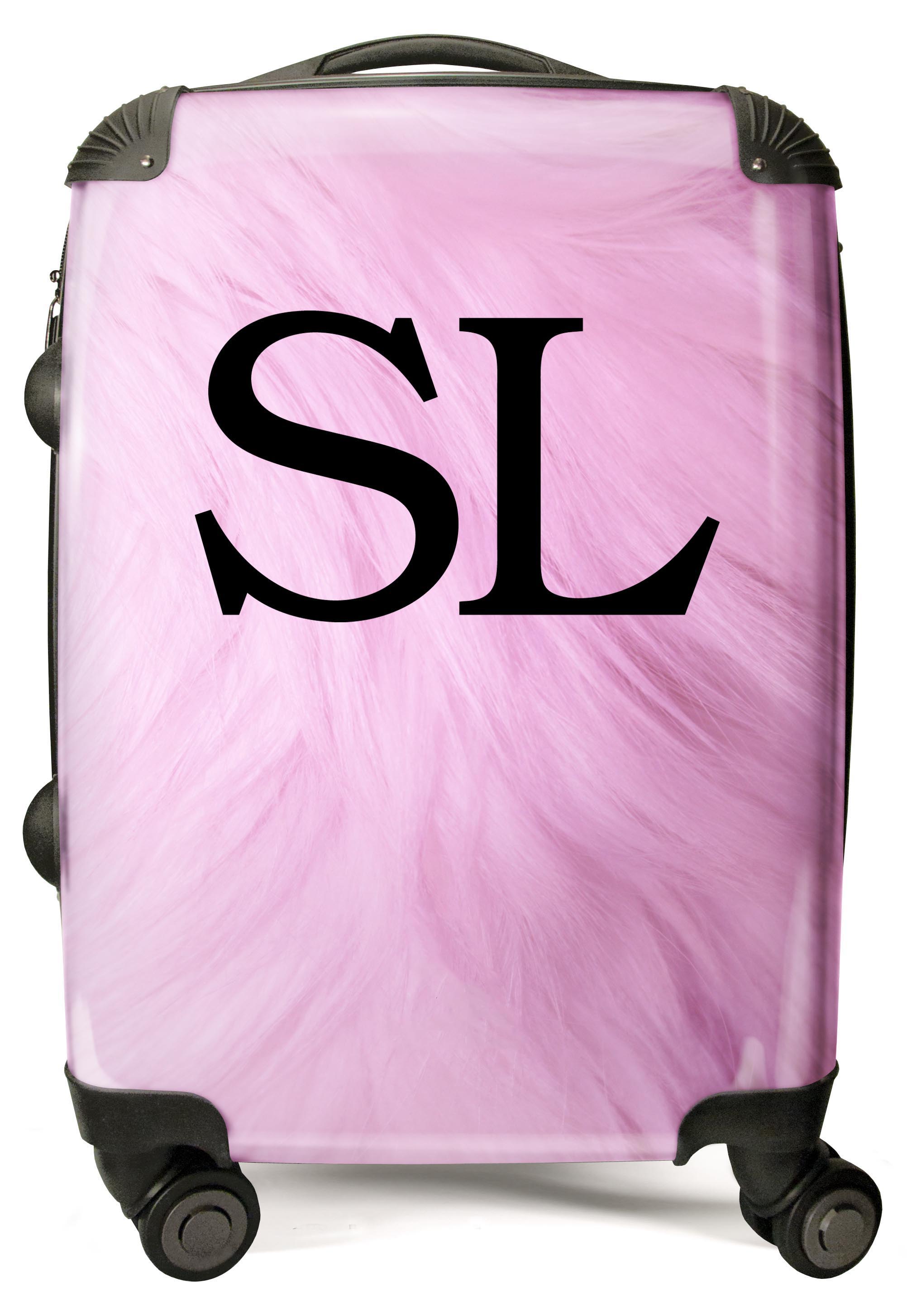 PERSONALIZED PINK FUR WITH BLACK FONT INITIAL LUGGAGE