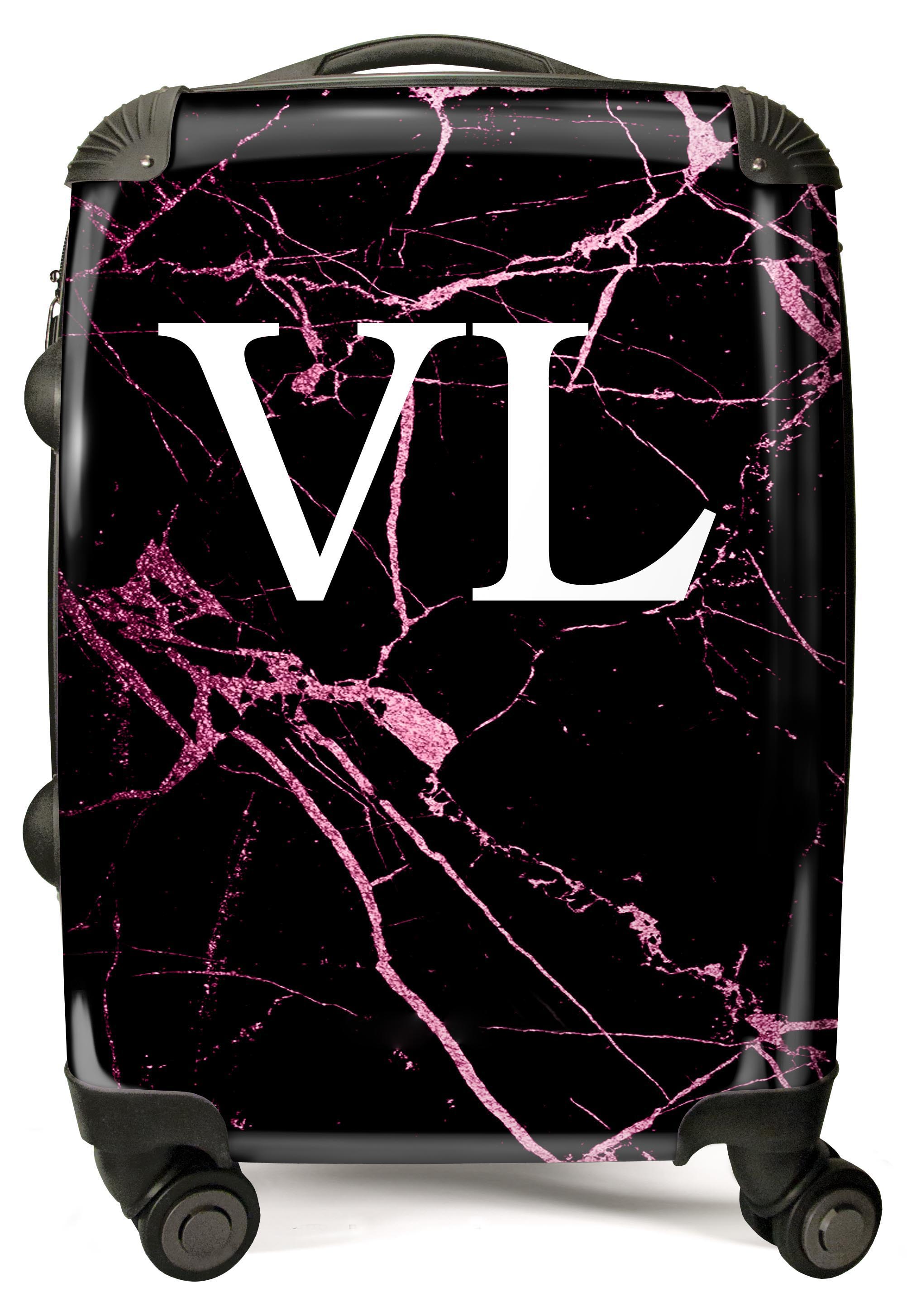 PERSONALIZED BLACK AND PINK MARBLE INITIAL LUGGAGE