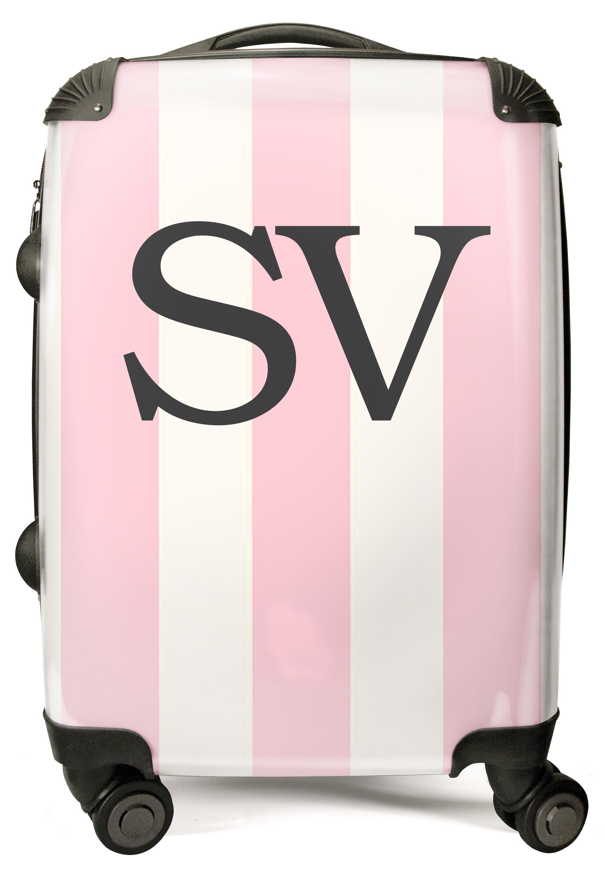 PERSONALIZED PINK AND WHITE STRIPE WITH BLACK FONT INITIAL LUGGAGE