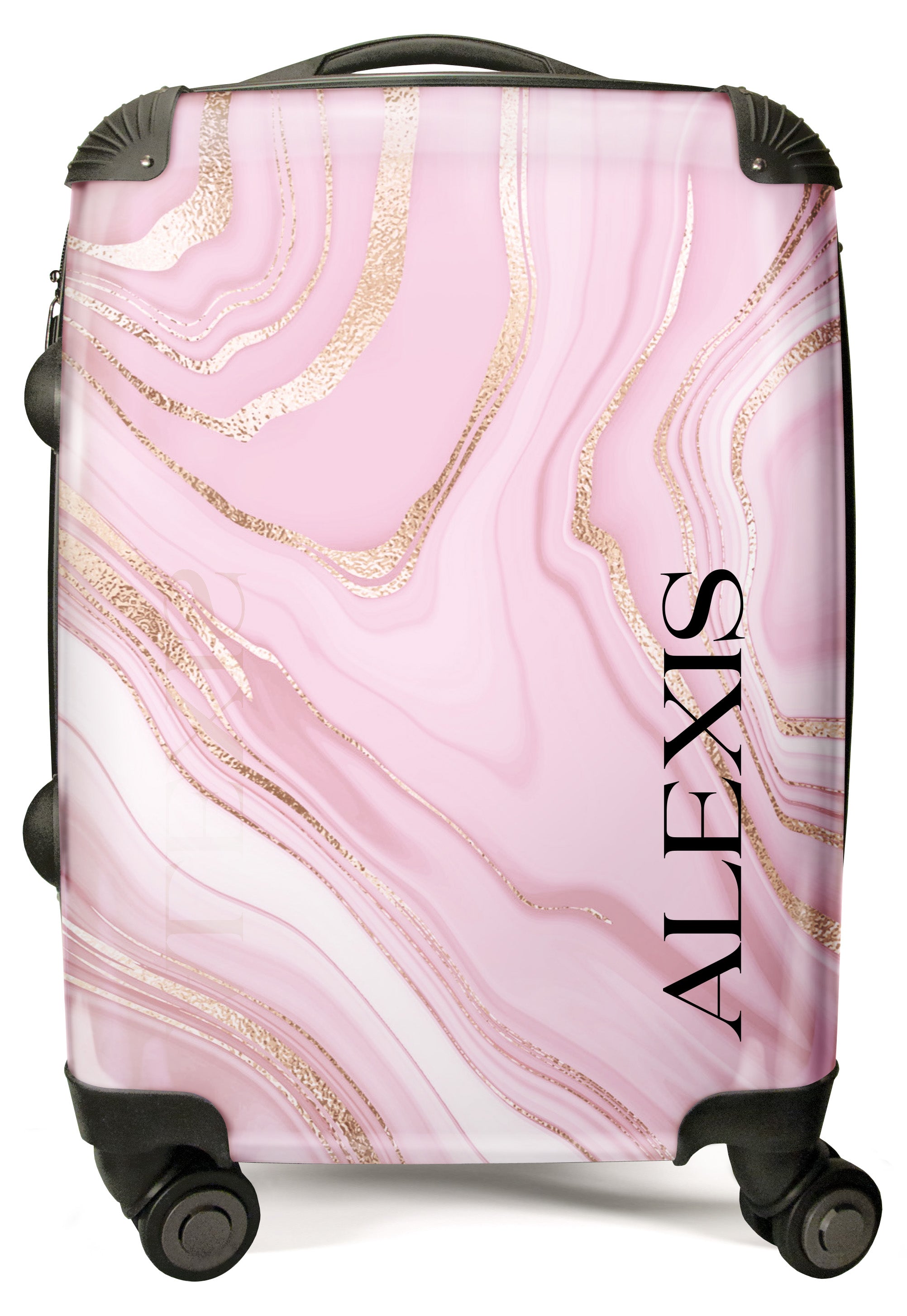 PERSONALIZED PINK AND WHITE MARBLE INITIAL LUGGAGE
