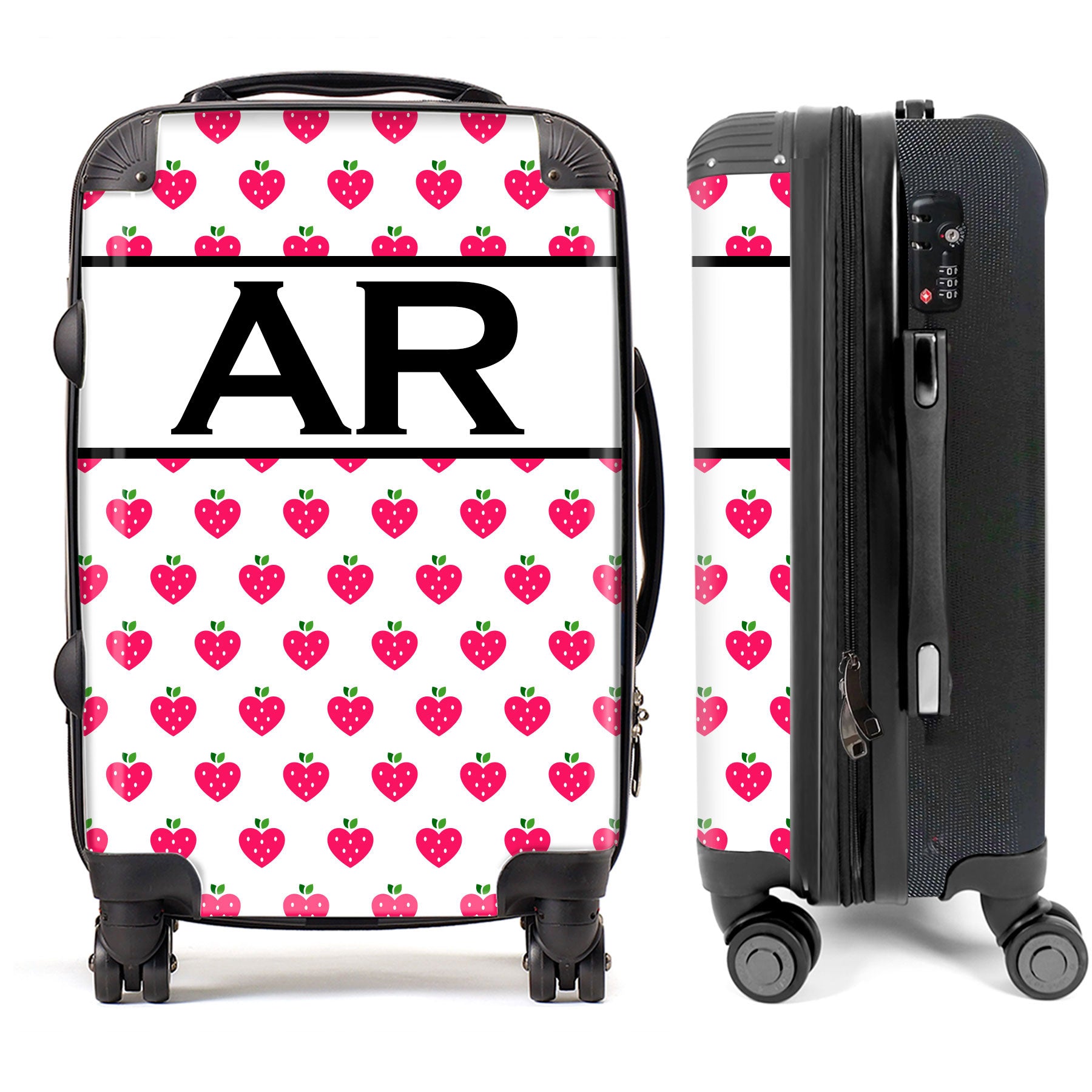 PERSONALIZED STRAWBERRY WITH BLACK INITIALS LUGGAGE