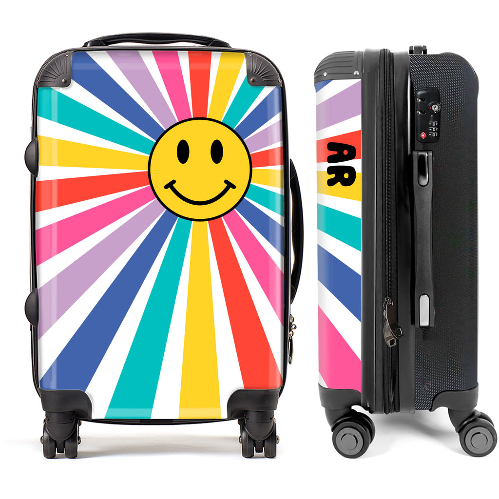 PERSONALIZED SMILEY FACE WITH BLACK INITIALS LUGGAGE