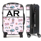 PERSONALIZED PINK COWGIRL WITH BLACK INITIALS LUGGAGE