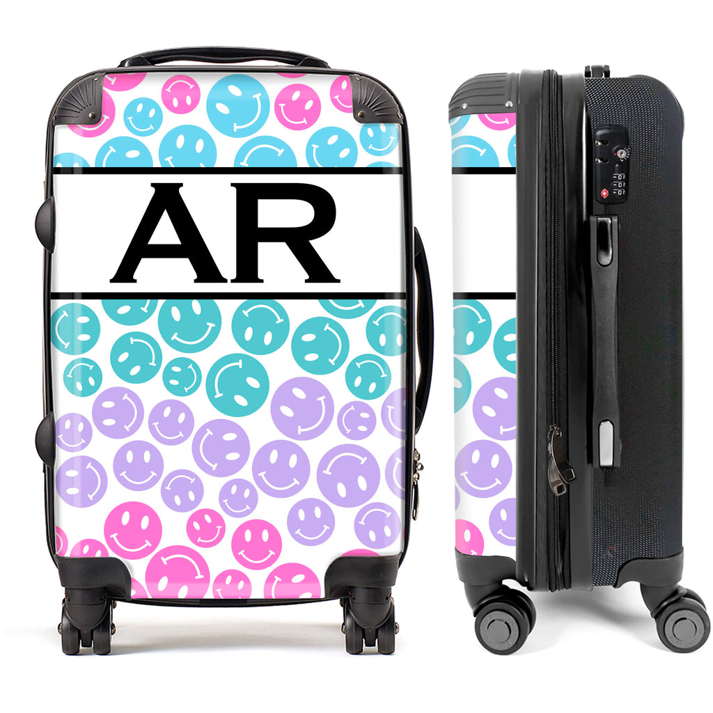 PERSONALIZED COLORFUL SMILE WITH BLACK INITIALS LUGGAGE