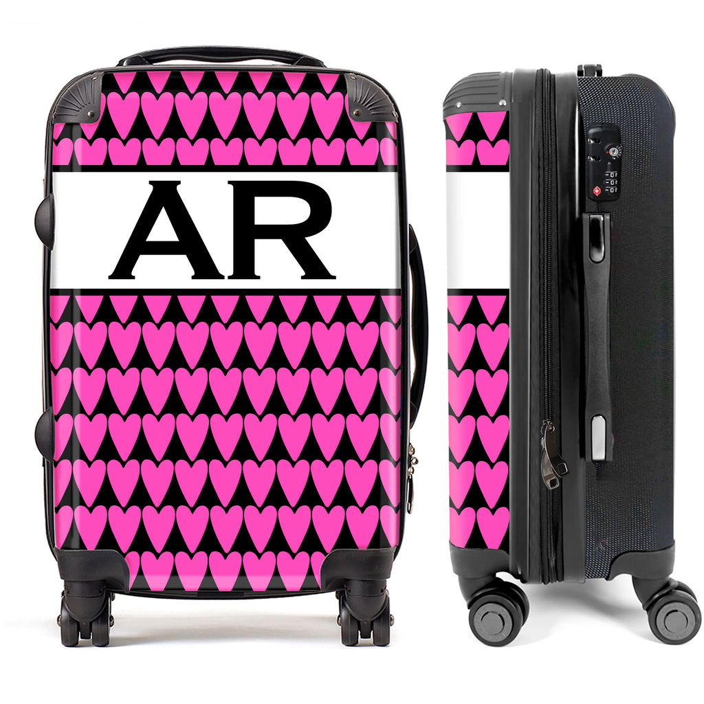 PERSONALIZED PINK HEART WITH BLACK INITIALS LUGGAGE
