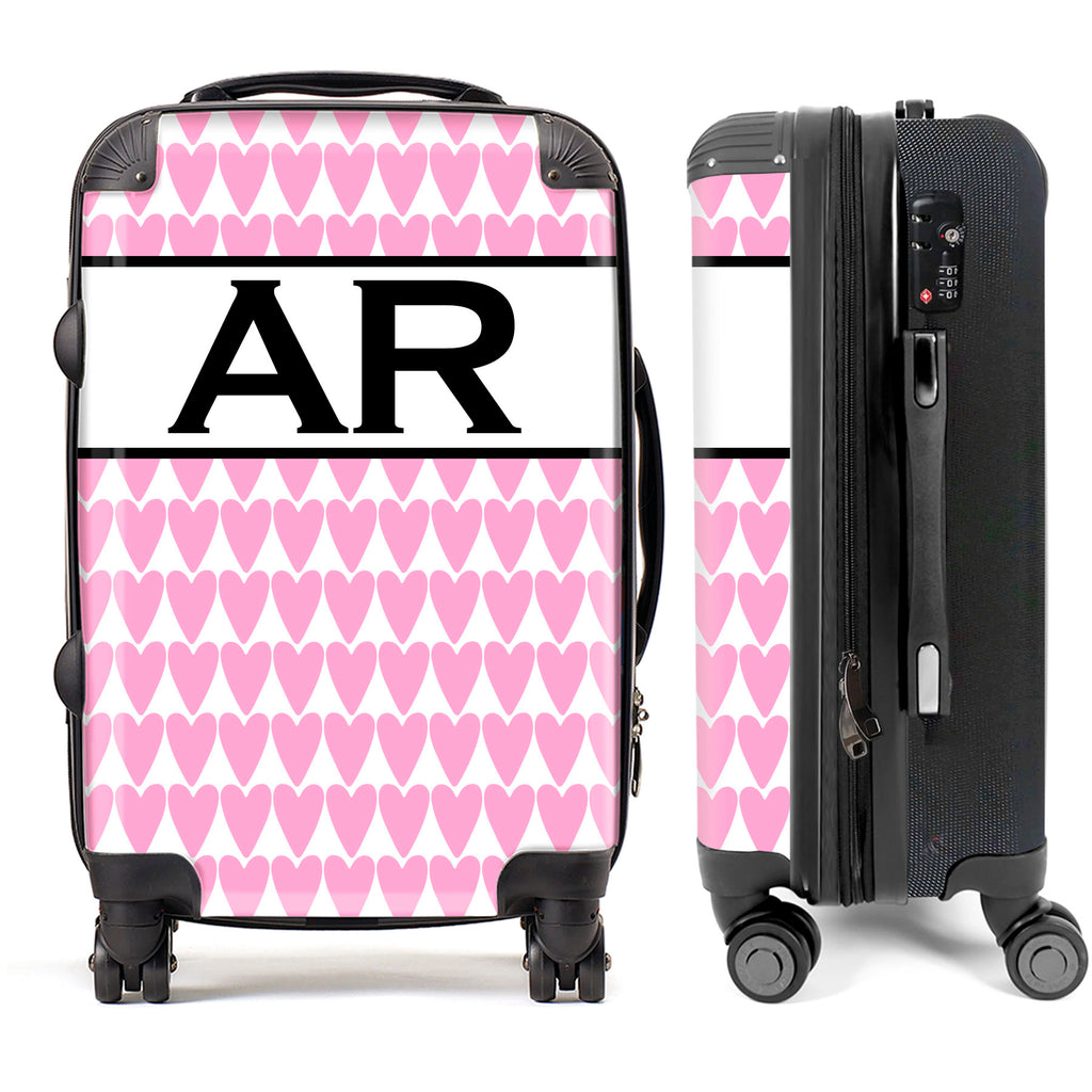 PERSONALIZED LIGHT PINK HEART WITH BLACK INITIALS LUGGAGE