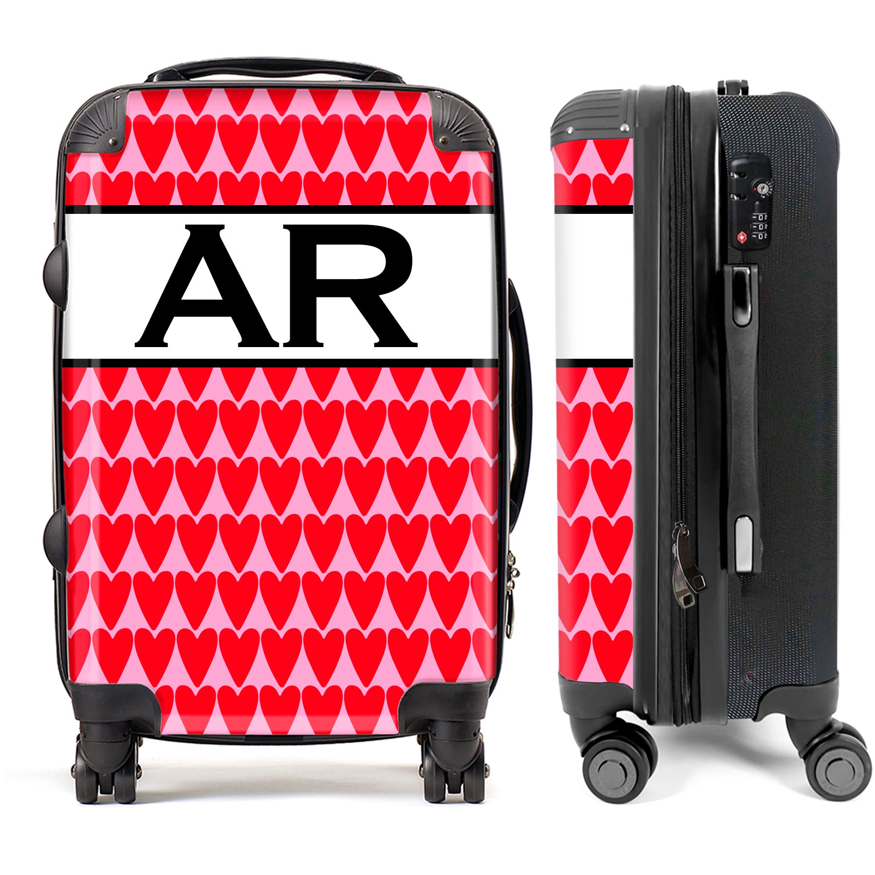 PERSONALIZED RED HEART WITH BLACK INITIALS LUGGAGE