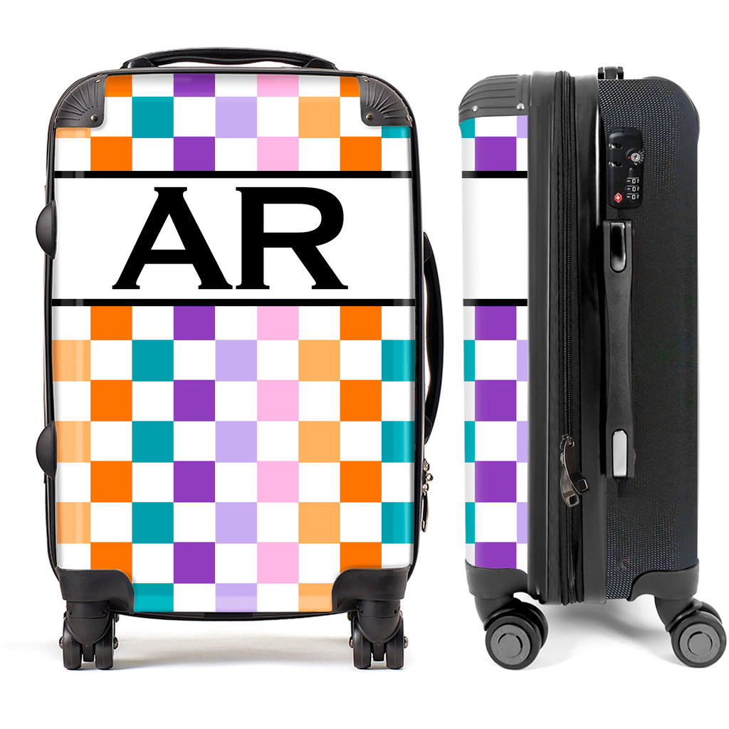 PERSONALIZED COLORFUL SQUARES WITH BLACK INITIALS LUGGAGE