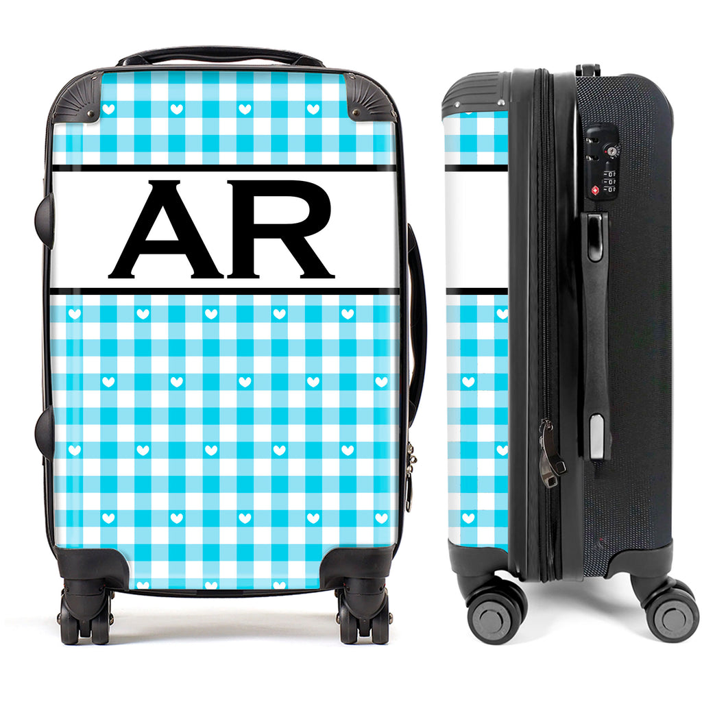 PERSONALIZED BLUE PLAID WITH BLACK INITIALS LUGGAGE