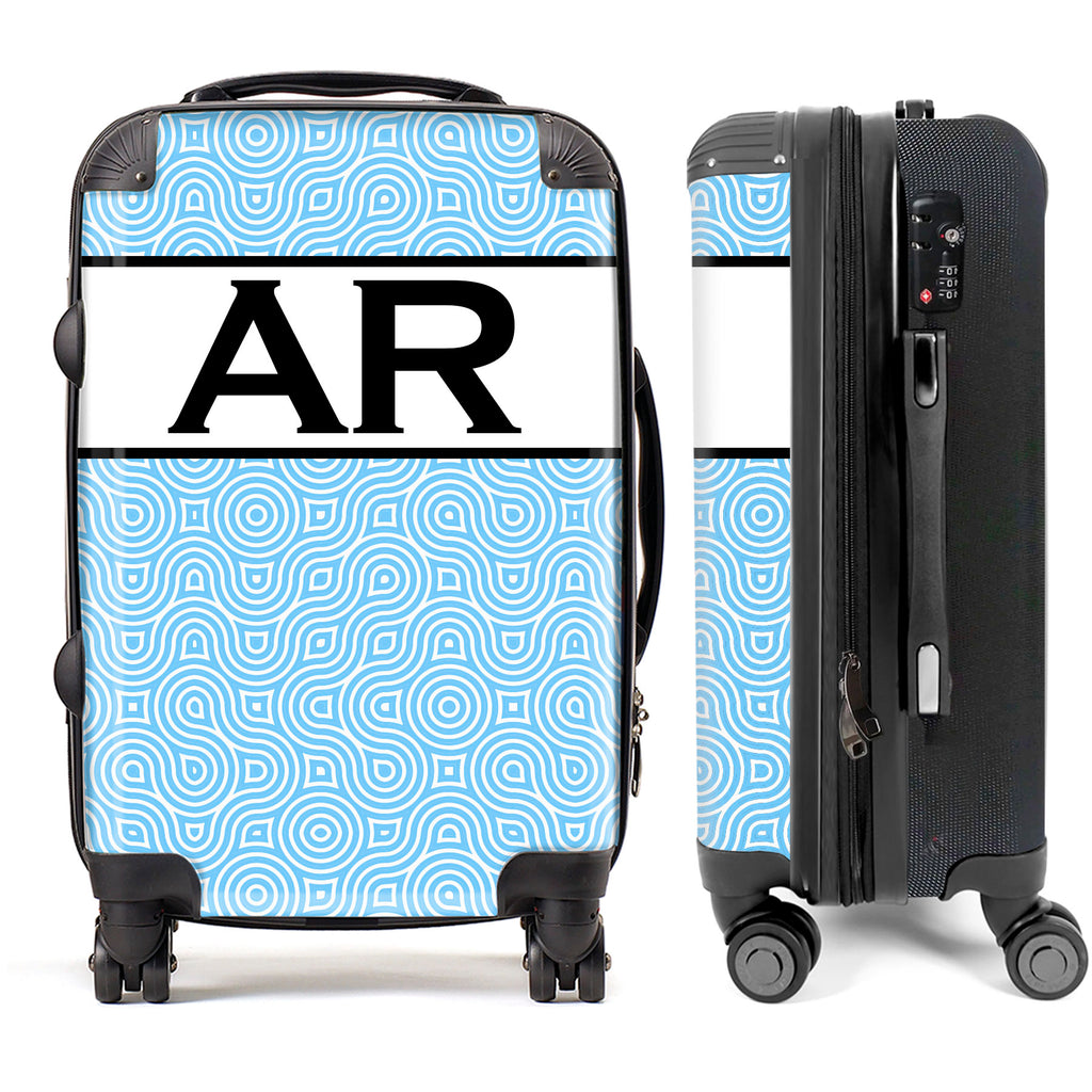 PERSONALIZED BLUE AND WHITE DESIGN WITH BLACK INITIALS LUGGAGE