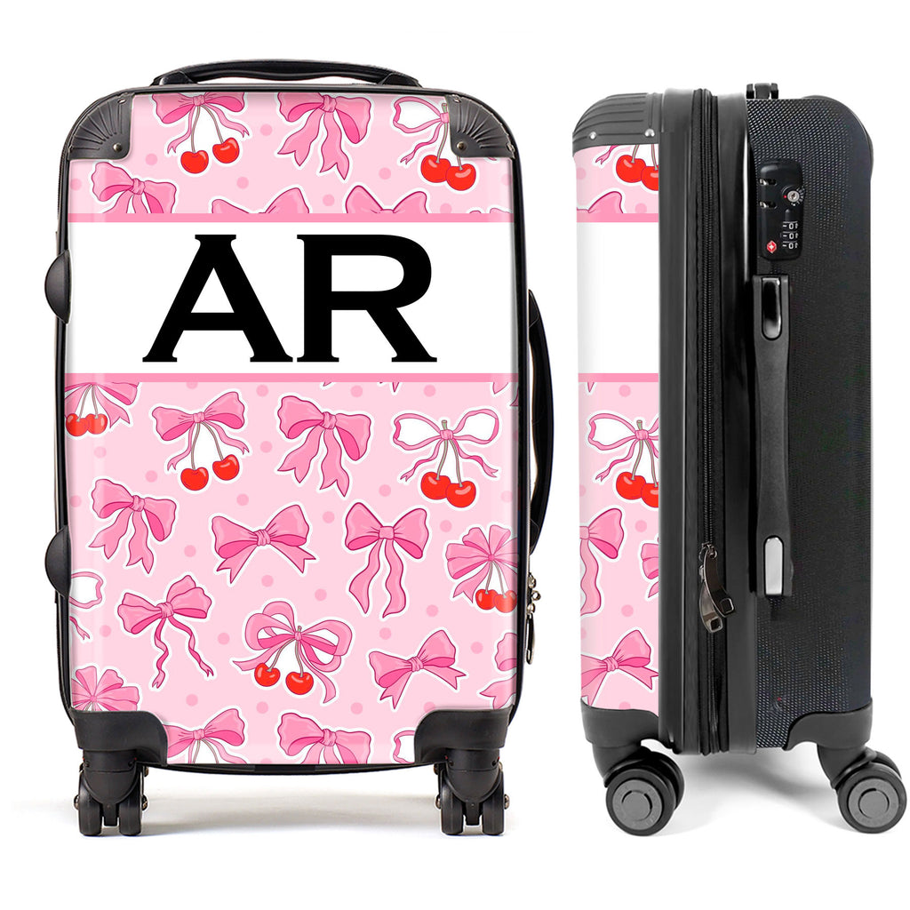PERSONALIZED PINK BOW WITH BLACK INITIALS LUGGAGE