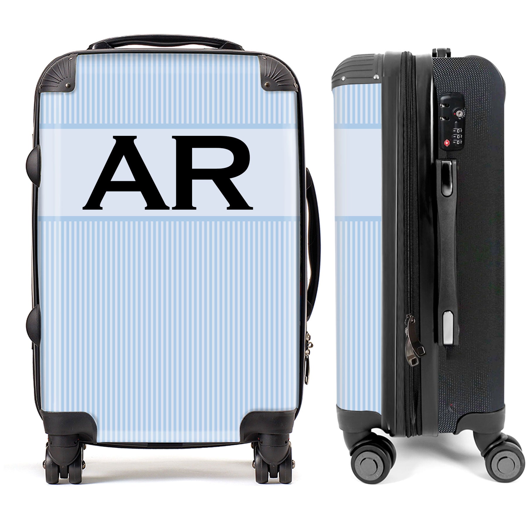 PERSONALIZED BLUE STRIPE WITH BLACK INITIALS LUGGAGE