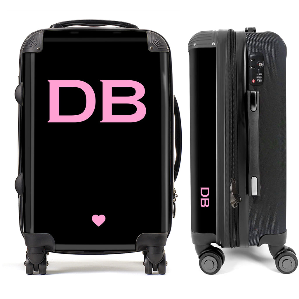 PERSONALIZED BLACK WITH HEART PINK INITIAL LUGGAGE