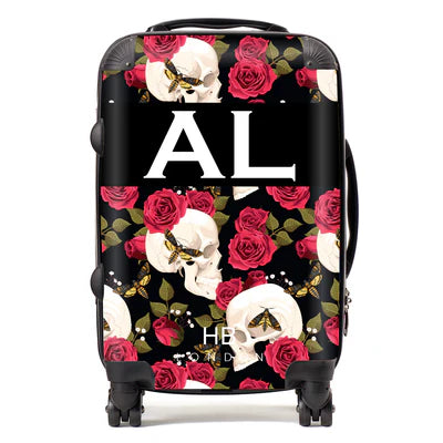 Personalized Skull and Roses Initial Suitcase