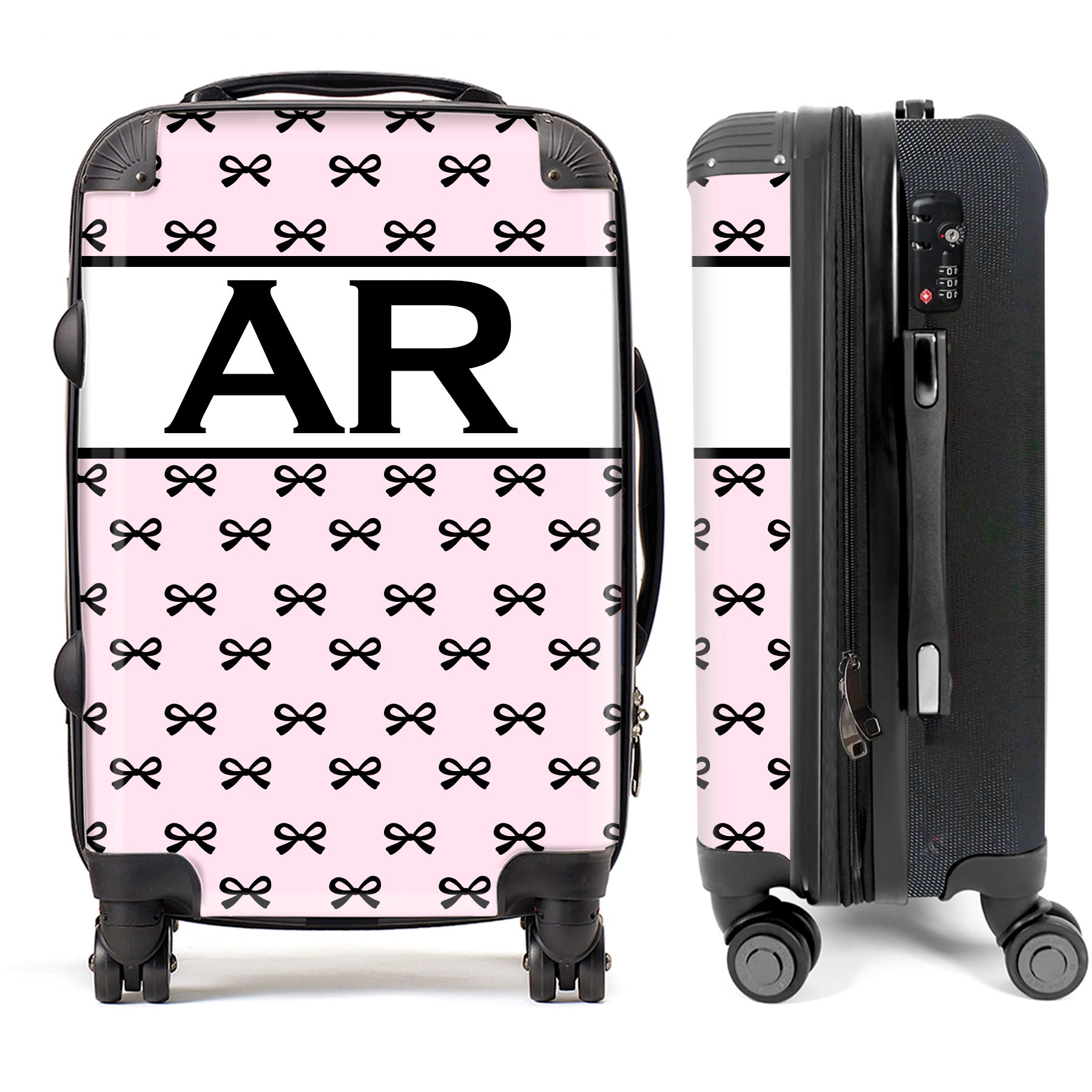 PERSONALIZED PINK BOW WITH BLACK INITIALS LUGGAGE