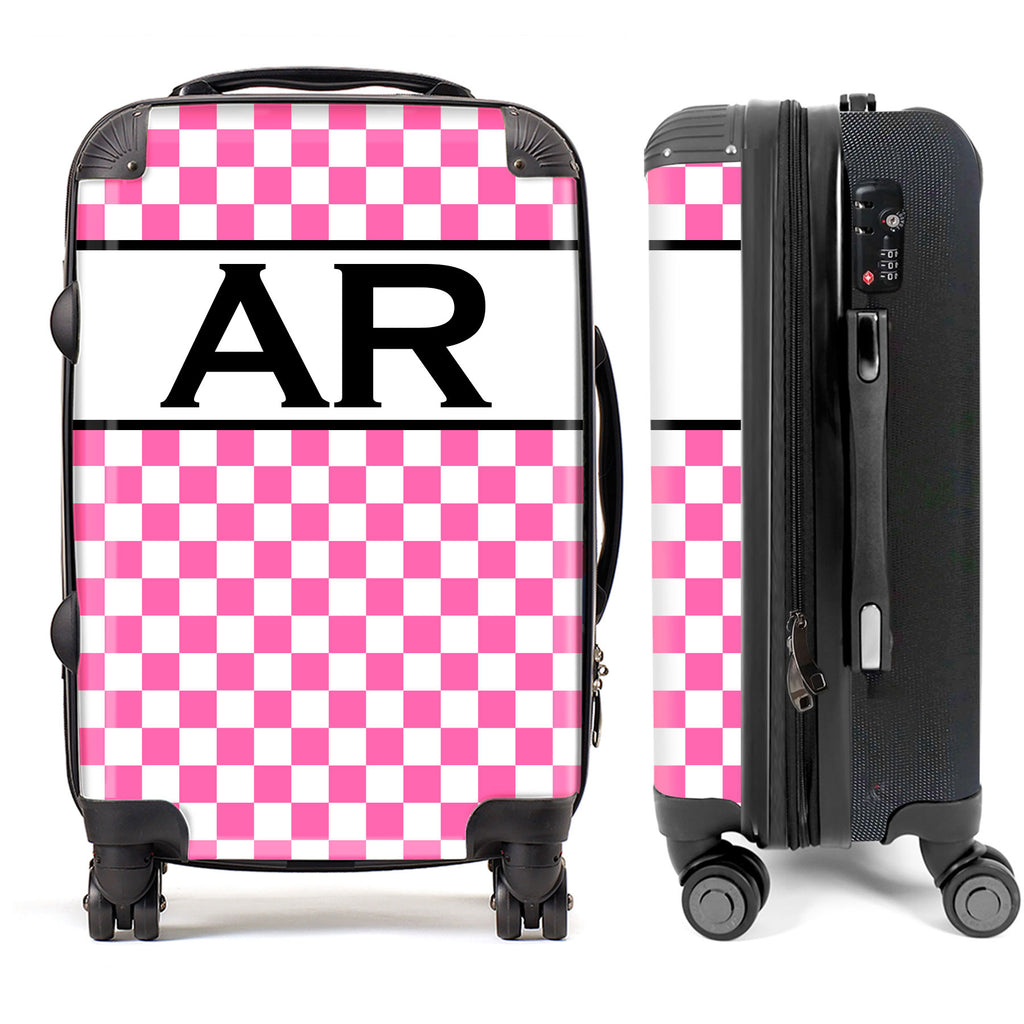 PERSONALIZED PINK SQUARES WITH BLACK INITIALS LUGGAGE