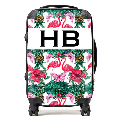 Personalized Flamingo and Butterfly Print Initial Suitcase