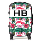 Personalized Flamingo and Butterfly Print Initial Suitcase