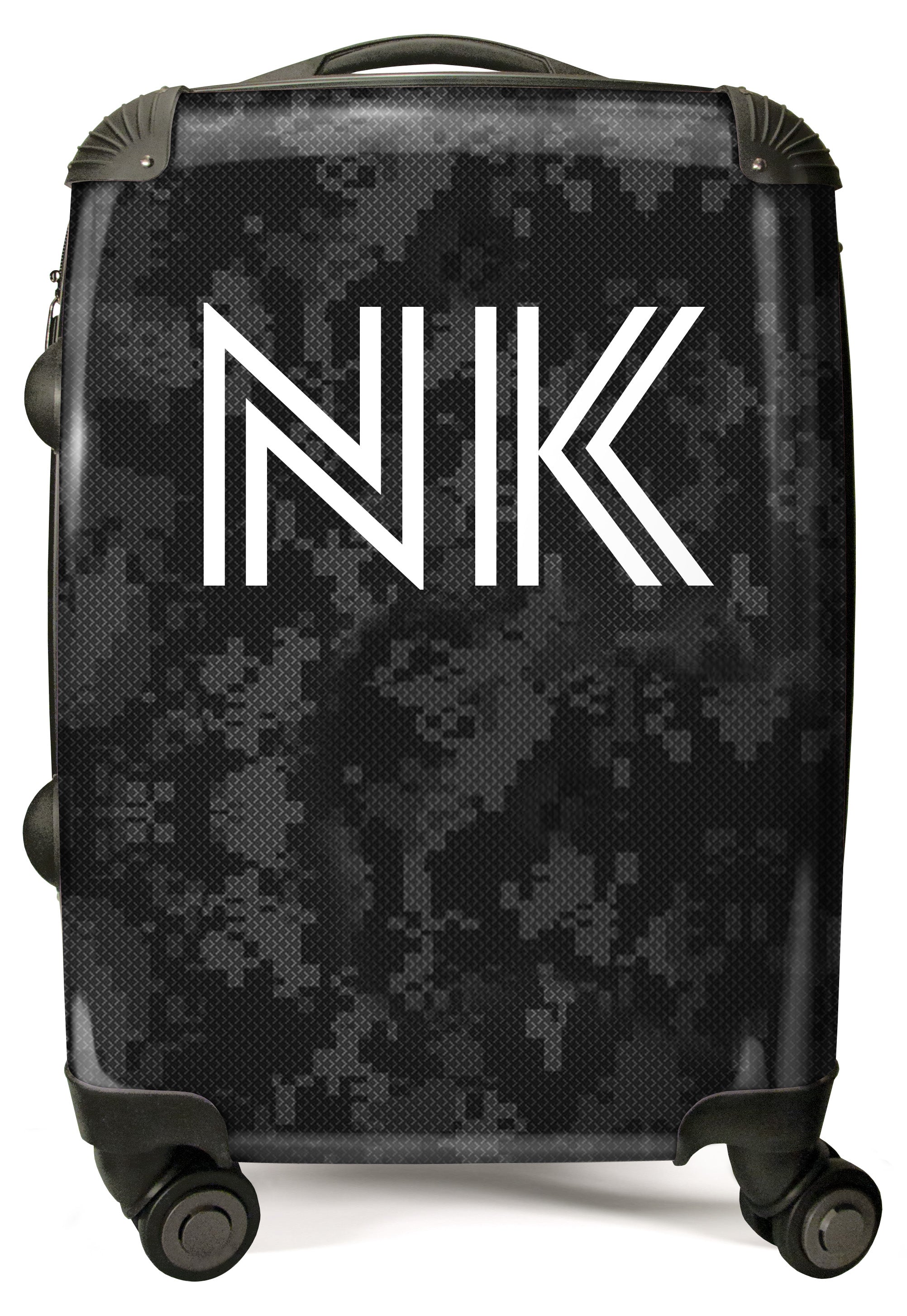 PERSONALIZED DARK GREY CAMOUFLAGE WITH WHITE FONT INITIAL LUGGAGE