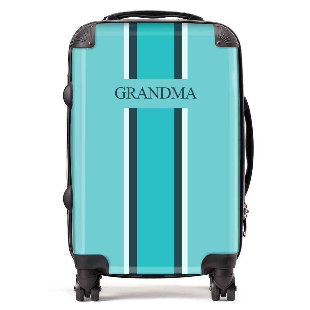 PERSONALIZED NAME TEAL STRIPE LUGGAGE