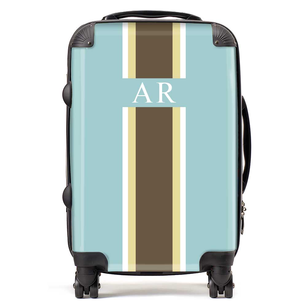 PERSONALIZED INITIAL BLUE/BROWN STRIPE LUGGAGE