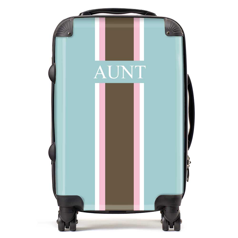 PERSONALIZED NAME BLUE/BROWN /PINK STRIPE LUGGAGE