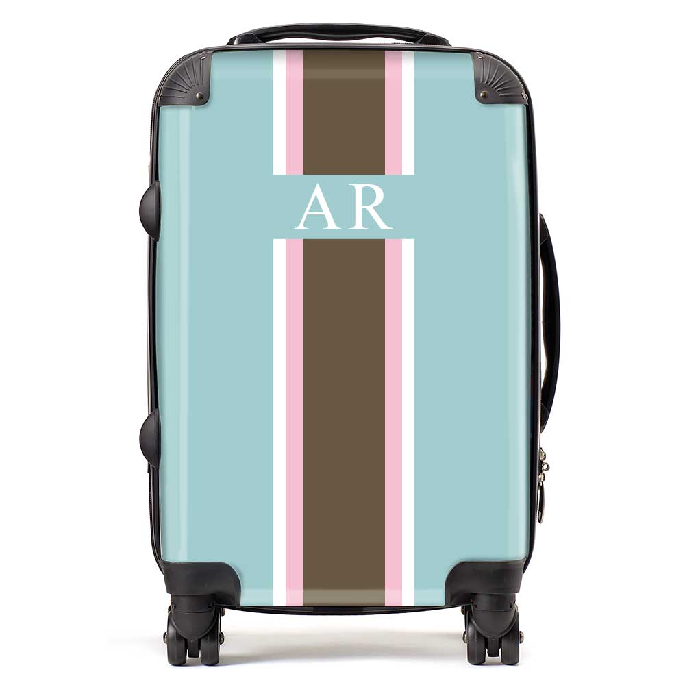 PERSONALIZED INITIAL BLUE/BROWN/PINK STRIPE LUGGAGE