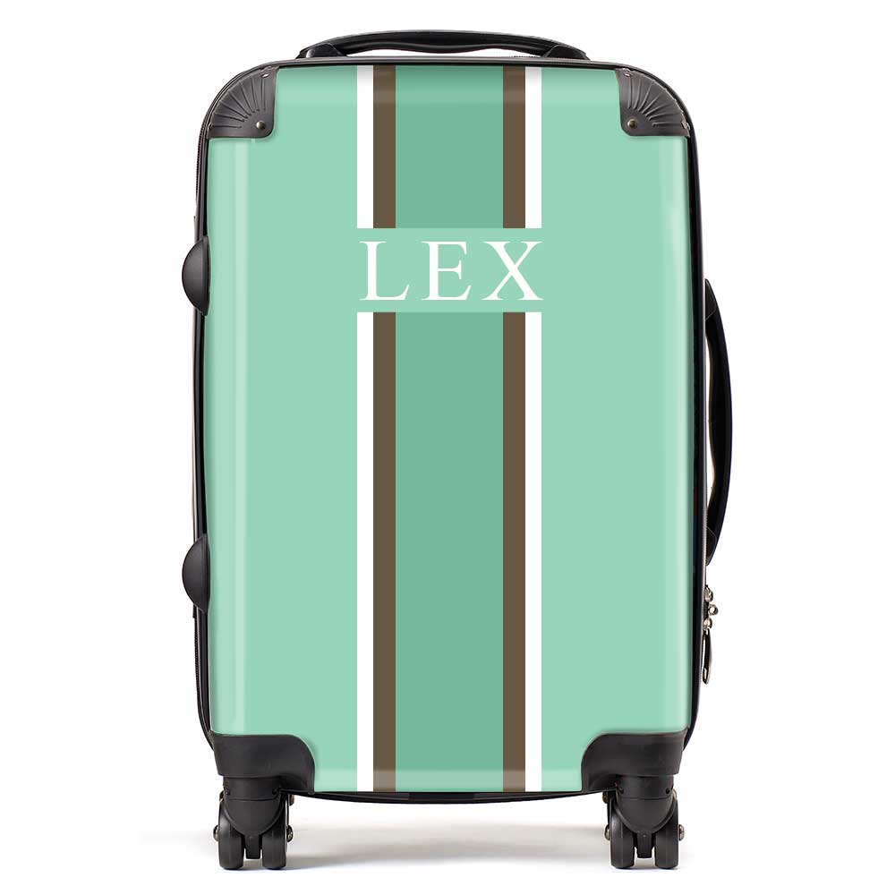 PERSONALIZED NAME MINT STRIPE LUGGAGE