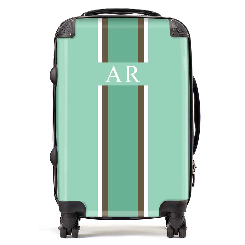 PERSONALIZED INITIAL MINT STRIPE LUGGAGE