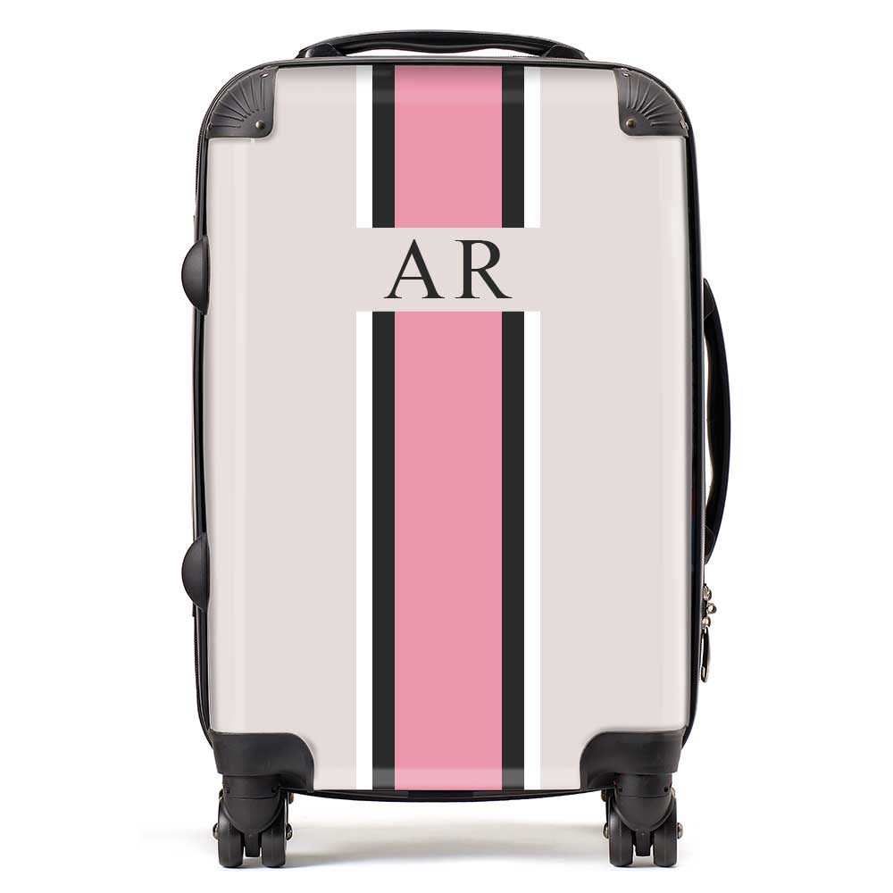 PERSONALIZED INITIAL PINK STRIPE LUGGAGE