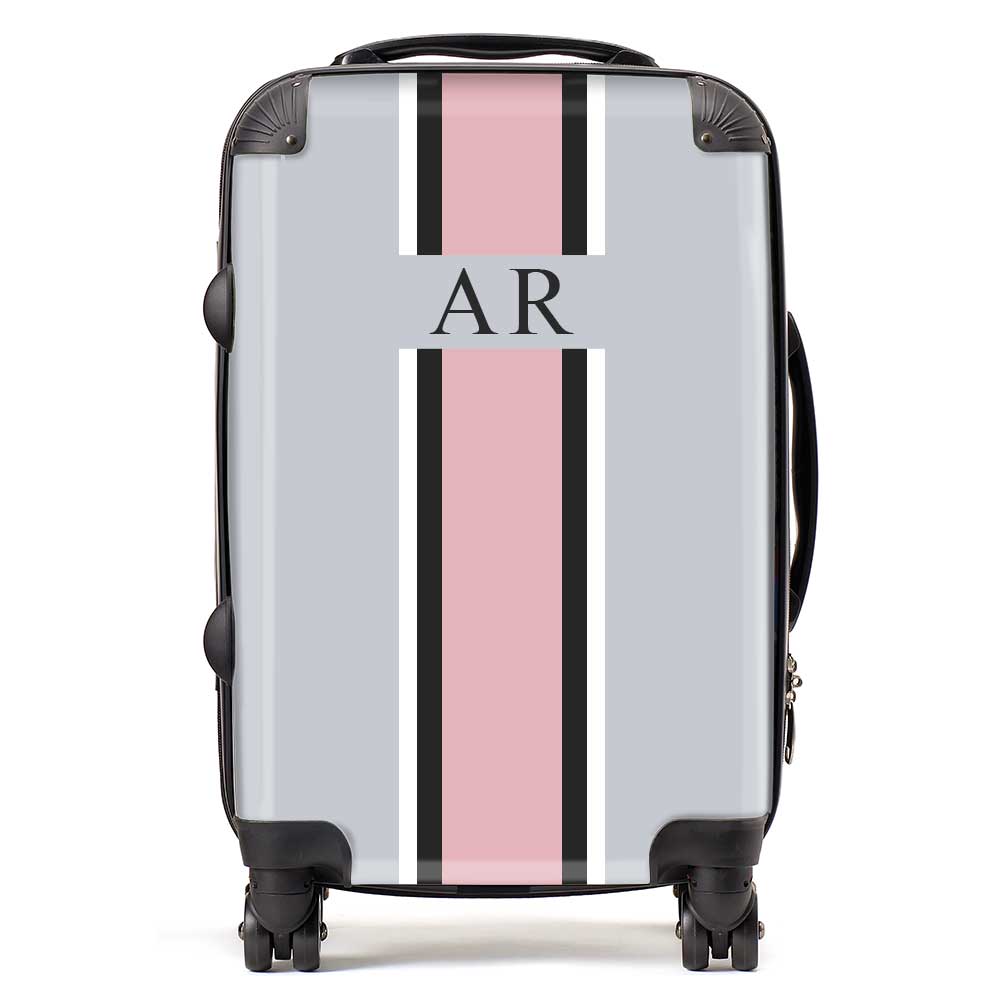 PERSONALIZED INITIAL GREY STRIPE LUGGAGE