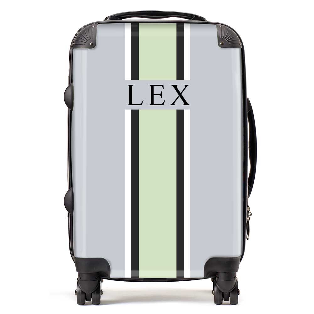 PERSONALIZED NAME GREY/GREEN STRIPE LUGGAGE