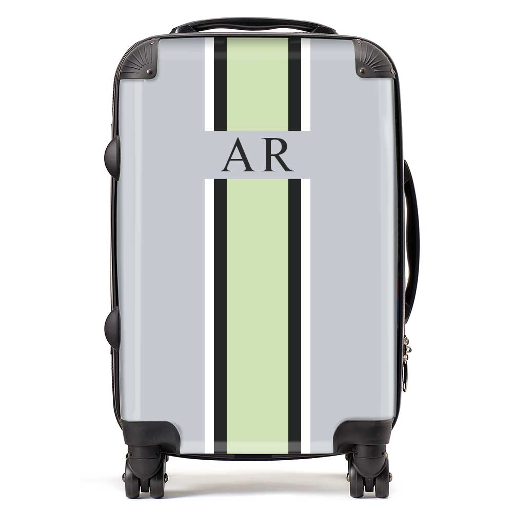 PERSONALIZED INITIAL GREY/GREEN STRIPE LUGGAGE