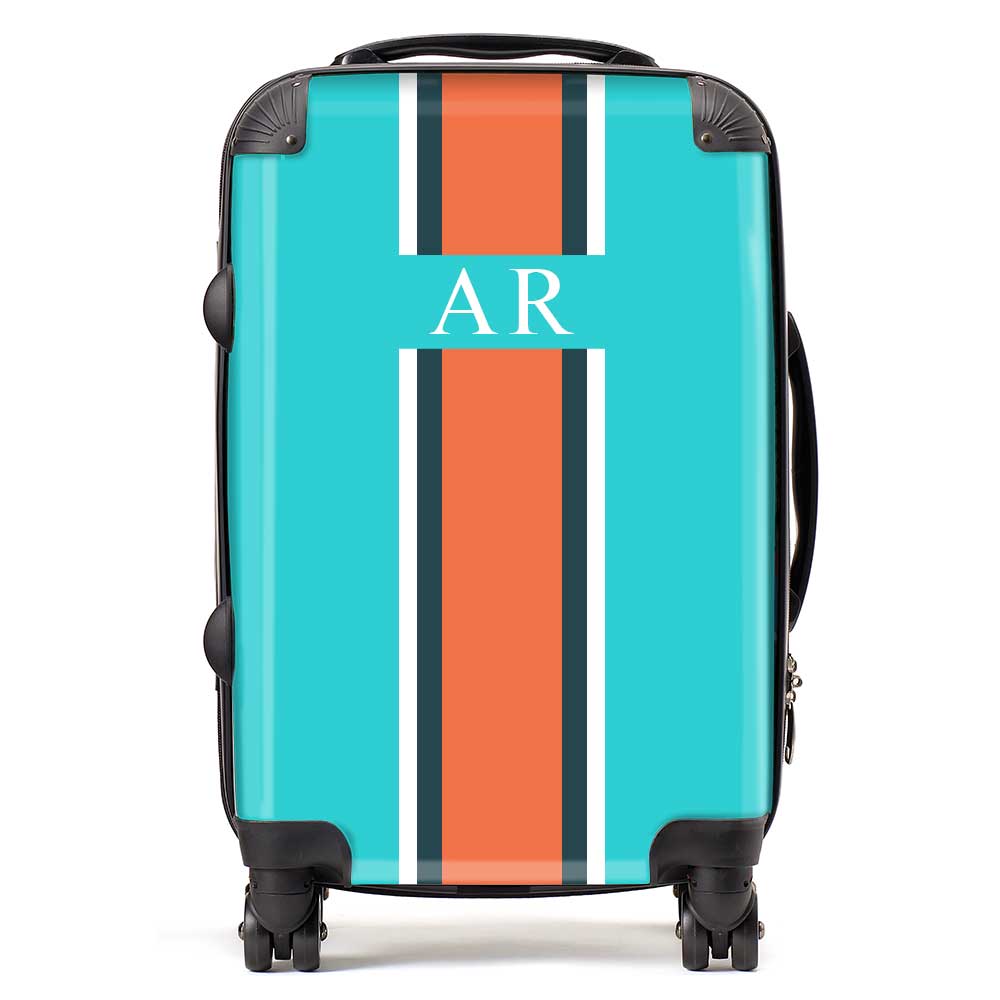 PERSONALIZED INITIAL TEAL/ORANGE STRIPE LUGGAGE