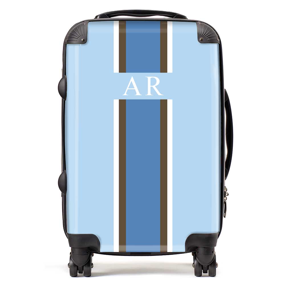 PERSONALIZED INITIAL LIGHT BLUE/DARK BLUE STRIPE LUGGAGE