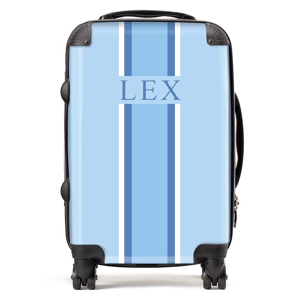 PERSONALIZED NAME LIGHT BLUE STRIPE LUGGAGE