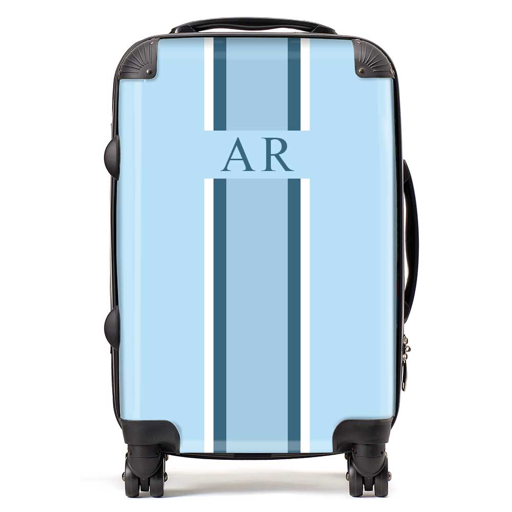 PERSONALIZED INITIAL LIGHT BLUE STRIPE LUGGAGE