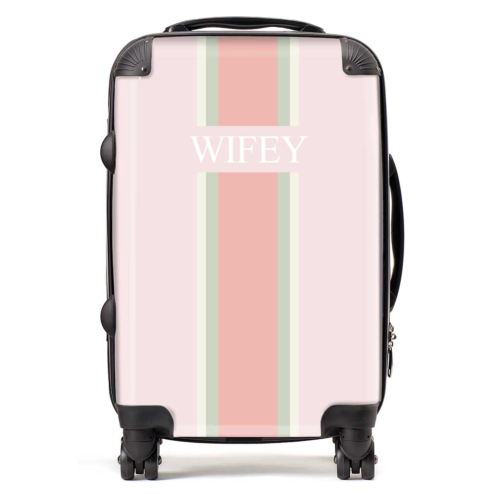 PERSONALIZED WIFEY LIGHT PINK STRIPE LUGGAGE