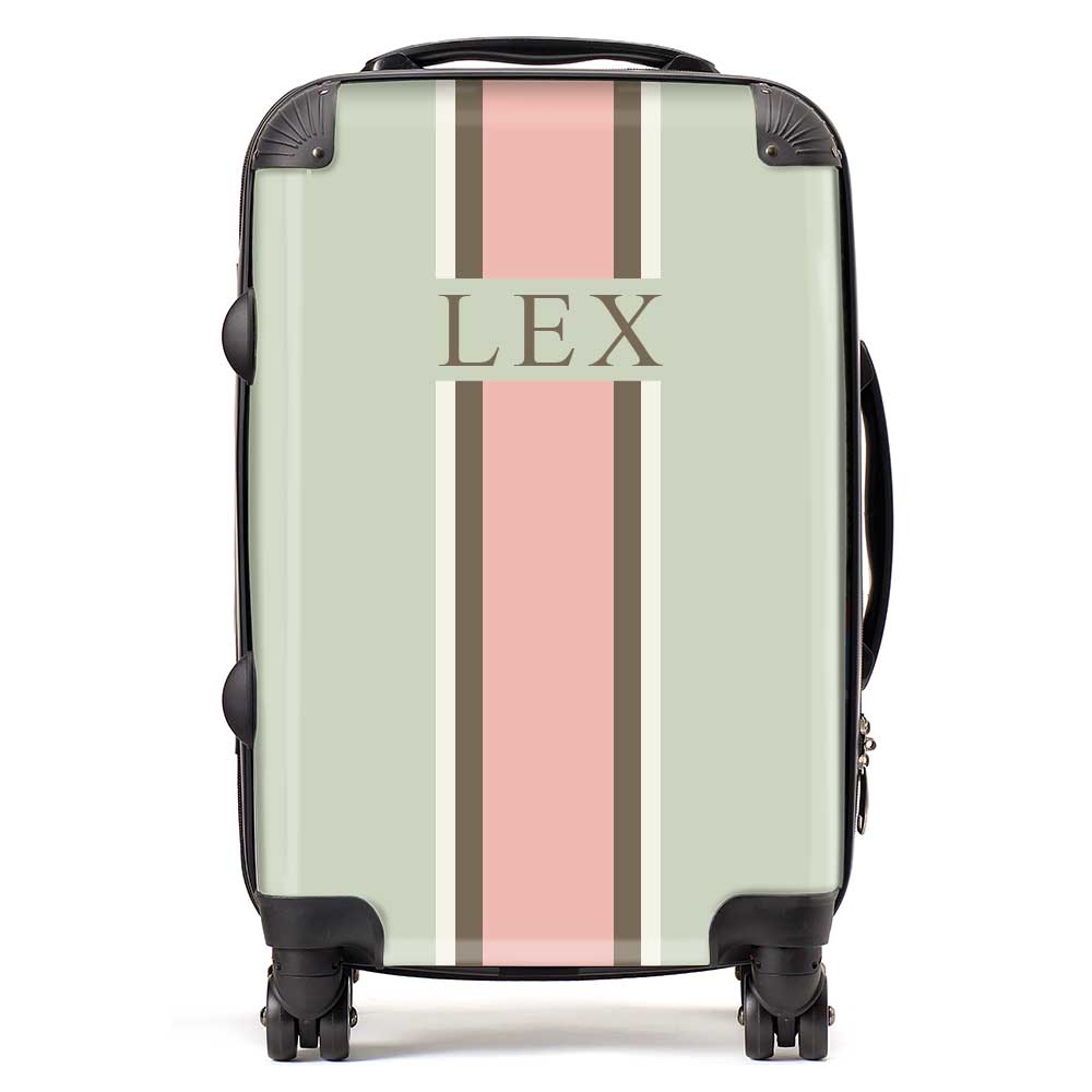 PERSONALIZED NAME GREEN STRIPE LUGGAGE