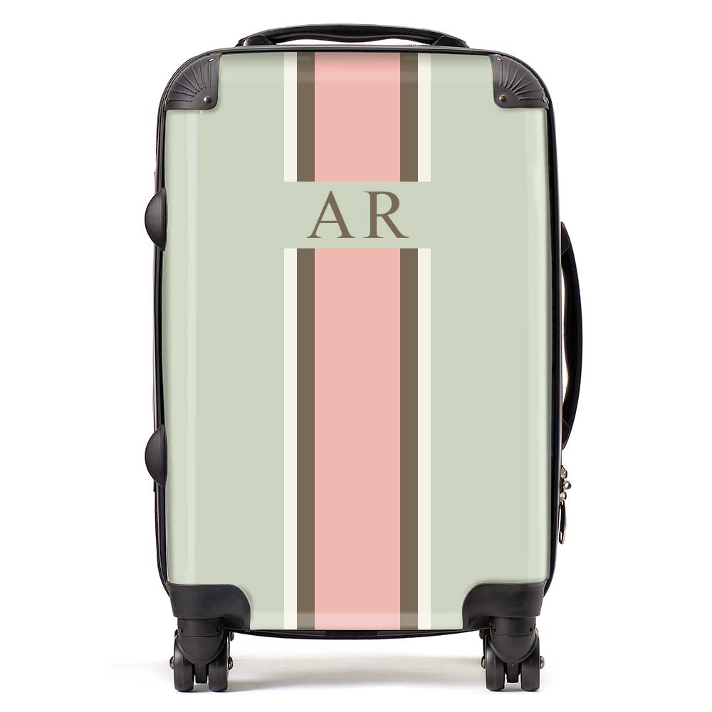 PERSONALIZED INITIAL GREEN STRIPE LUGGAGE