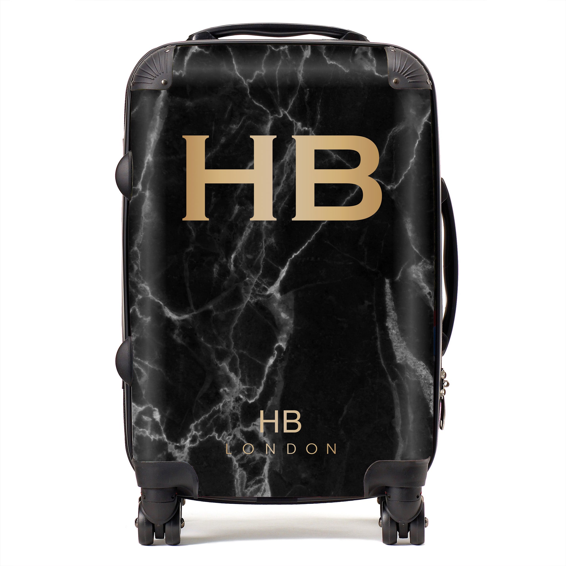 Personalized Black Marble with Gold Font Initial Luggage