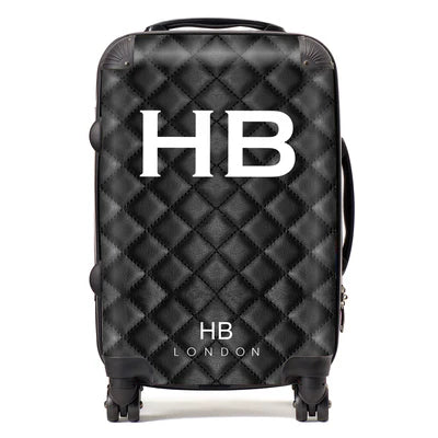 Personalized Black Quilted with White Font Initial Suitcase