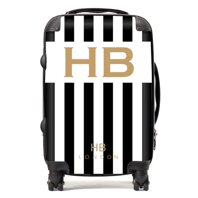 Personalized Black and White Stripe with Gold Font Initial Suitcase