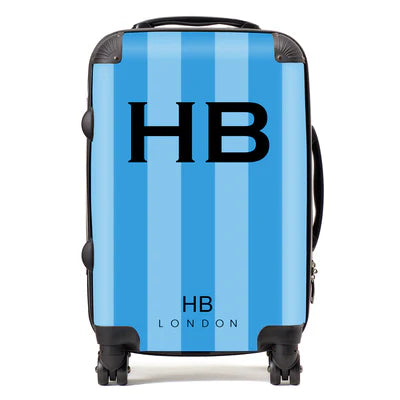 Personalized Blue Stripe with Black Font Initial Suitcase