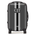 Personalized Slate, Black and Grey Stripe with White Font Initial Suitcase