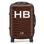 Personalized Chocolate Croc Print with White Font Initial Suitcase