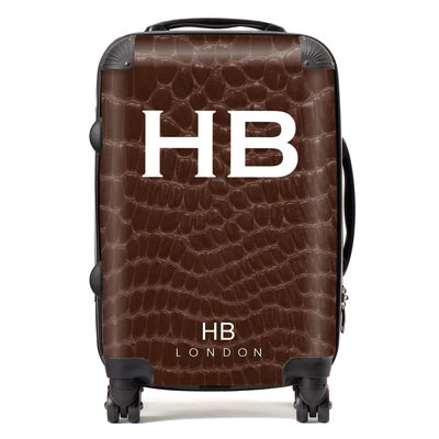 Personalized Chocolate Croc Print with White Font Initial Suitcase