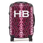 Personalized Cranberry Snake Skin Print with White Font Initial Suitcase