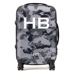 Personalized Dark Grey Camouflage with White Font Initial Suitcase