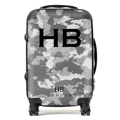 Personalized Grey Camouflage with Black Font Initial Suitcase